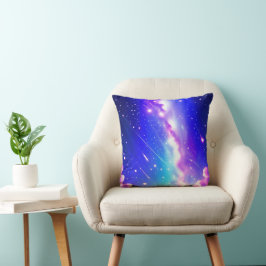 Cojín Decorativo Astronomía de la vía láctea azul y rosa