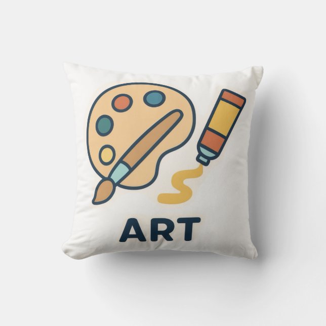 Cojín Decorativo Asunto del arte - Paleta de pintura y pincel (Anverso)