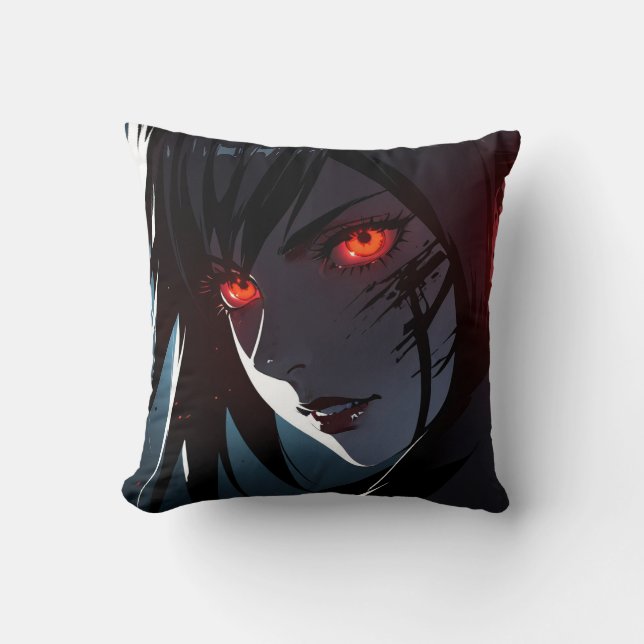 Cojín Decorativo Asustado Chica de Anime Ojos Rojos (Anverso)