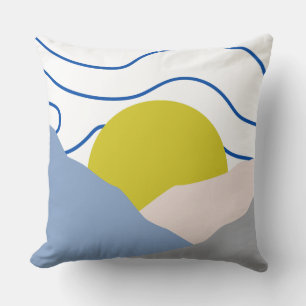 Cojín Decorativo Atardecer boho vintage azul y amarillo moderno ret