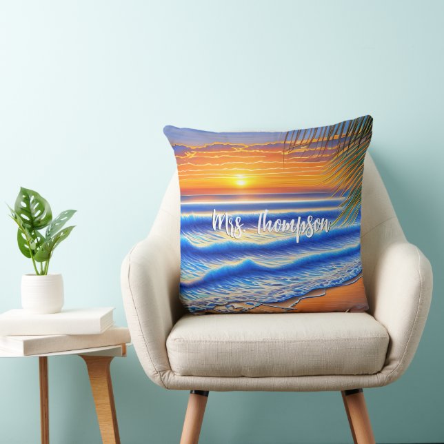 Cojín Decorativo Atardecer caribeño con nombre personalizado (Silla)
