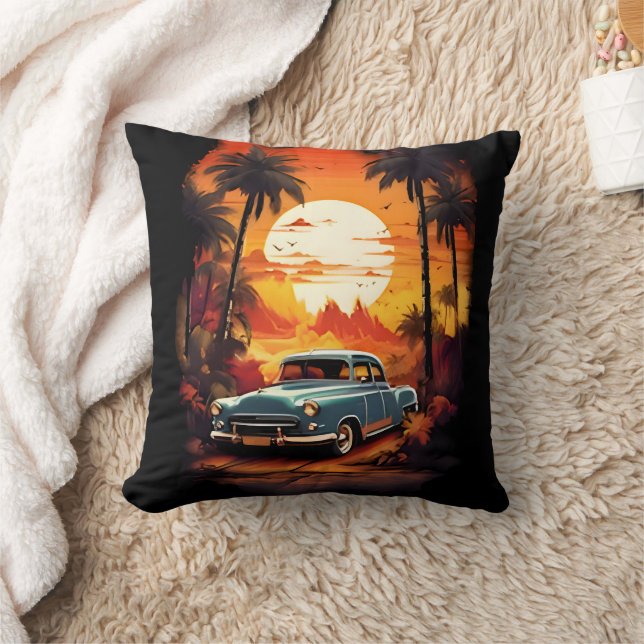 Cojín Decorativo Atardecer de coches de época: regalo para los aman (Manta)