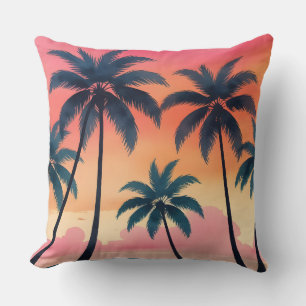 Cojín Decorativo Atardecer de Palma Tropical Almohadón de Playa