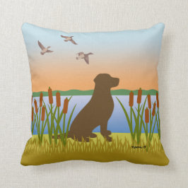 Cojín Decorativo Atardecer de perro de ave de chocolate