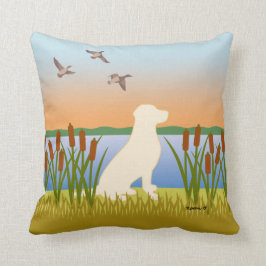 Cojín Decorativo Atardecer de perro de pájaro amarillo Labrador