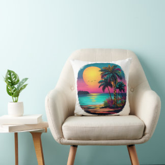 Cojín Decorativo atardecer de playa tropical