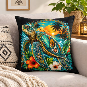 Cojín Decorativo Atardecer de Tortuga Marina Tropical – Paraíso Oce