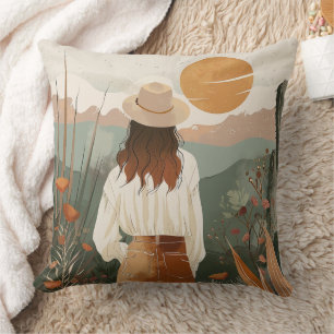 Cojín Decorativo Atardecer del Valle del Desierto Boho Sage Terraco