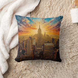 Cojín Decorativo Atardecer dorado sobre el horizonte de la ciudad d