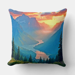 Cojín Decorativo Atardecer en la Montaña: Arte de Paz del Valle Dor