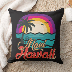 Cojín Decorativo Atardecer en la playa de olas de Maui Hawaii