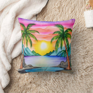 Cojín Decorativo Atardecer en la playa tropical de la isla