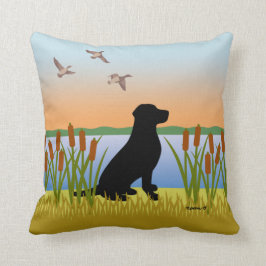Cojín Decorativo Atardecer negro de perro de pájaro de Labrador