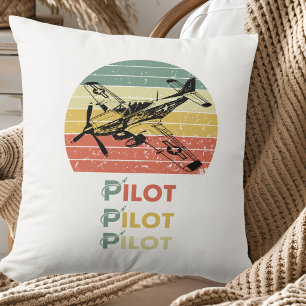 Cojín Decorativo Atardecer Retro Vintage, Piloto de Avión, Aviación