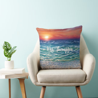 Cojín Decorativo Atardecer sobre las aguas azul turquesa