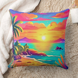 Cojín Decorativo Atardecer tropical: cielo vivo