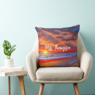 Cojín Decorativo Atardecer tropical con nombre personalizado