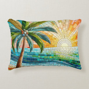Cojín Decorativo Atardecer Tropical de Playa Mosaico Palma
