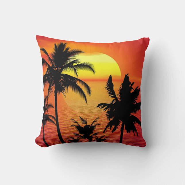 Cojín Decorativo Atardecer tropical, hermoso ilustracion, (Anverso)