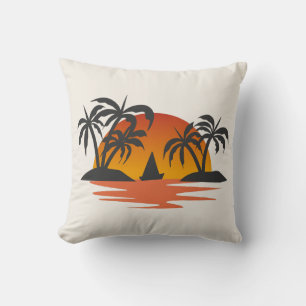 Cojín Decorativo Atardecer Tropical Silueta Palmeras Isla