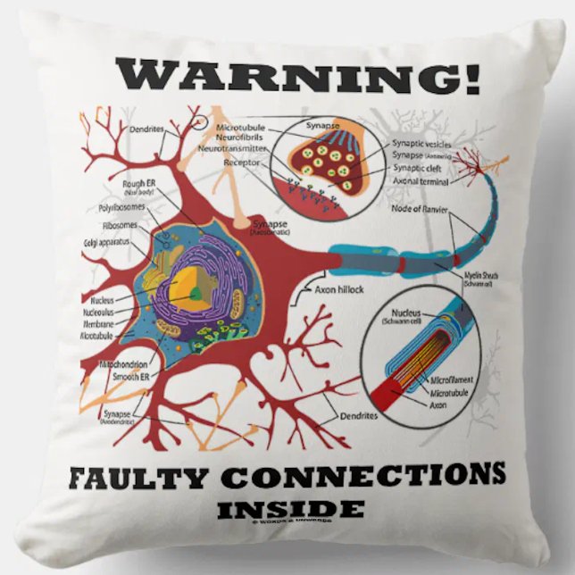 Cojín Decorativo ¡Atención! Conexiones defectuosas dentro de la sin (Throw pillow featuring neuron/synapse for anyone with faulty connections inside!)