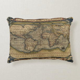 Cojín Decorativo Atlas de Antigüedades del Mapa Mundial de Vintage