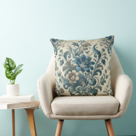 Cojín Decorativo Atmósfera floral clásica azul vintage elegante