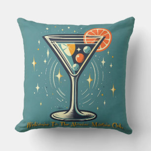 Cojín Decorativo Atomic Martini Club Cóctel Retro Futurista