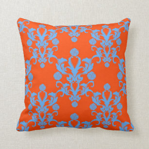 Cojín Decorativo Atraen opuestos damasco naranja y azul