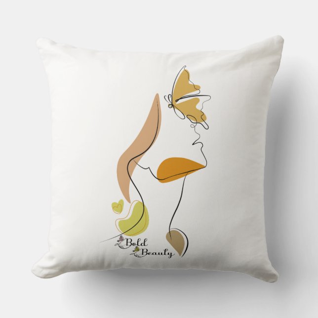 Cojín Decorativo Audaz Belleza Mujeres Empoderamiento Face Line Art (Anverso)