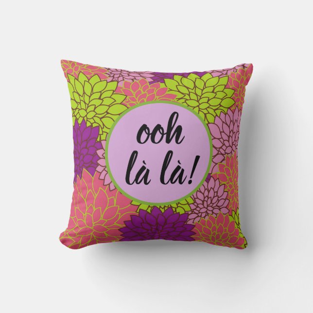 Cojín Decorativo Audaz Floral ¡Ooh la la!/ Monograma Púrpura Verde  (Anverso)