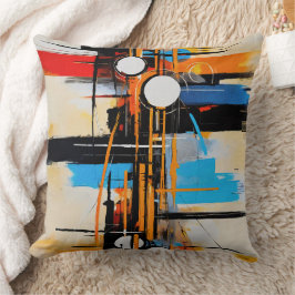Cojín Decorativo Audaz Naranja Azul Geométrico Abstracto Modernista