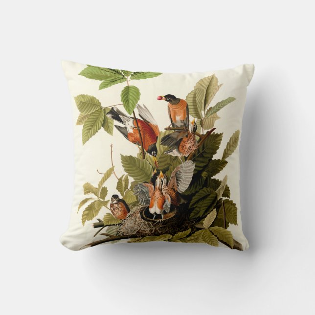 Cojín Decorativo Audubon American Robin Wildlife Bird Ilustracion (Anverso)
