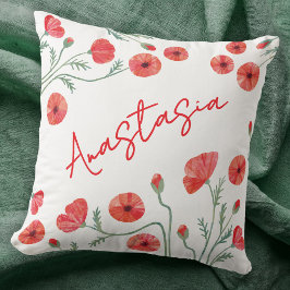 Cojín Decorativo August Birth Month Flower Poppy Personalized
