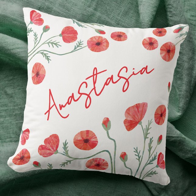 Cojín Decorativo August Birth Month Flower Poppy Personalized (August birthday birth flower month poppy personalized custom name throw pillow gift)