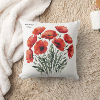 Cojín Decorativo August Poppy Bloom - Regalo de cumpleaños personal