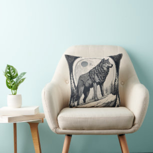 Cojín Decorativo Aúl de lobo nocturno - Estética de la luz de la lu