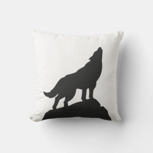 Cojín Decorativo aullamiento de silueta de lobo - Elegir color de f