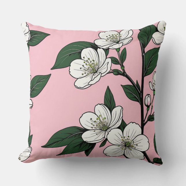 Cojín Decorativo Aumentan los audaces cerezos en rosado (Anverso)