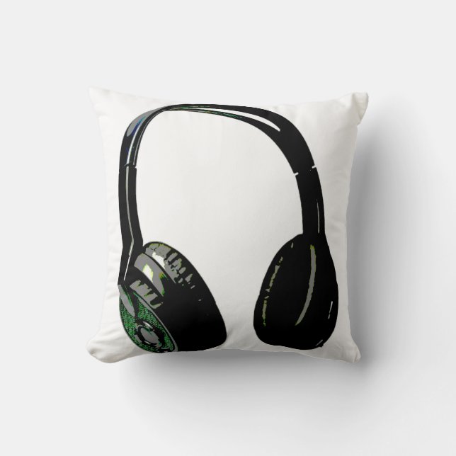 Cojín Decorativo Auriculares de arte pop negro y blanco (Anverso)