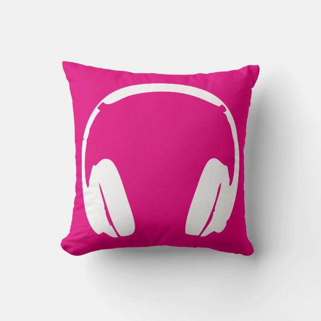 Cojín Decorativo Auriculares de música (blanco/rosa) (Anverso)