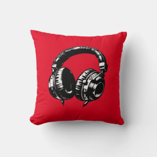 Cojín Decorativo Auriculares de música negra DJ