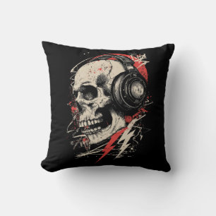 Cojín Decorativo Auriculares DJ Cráneo Música Ligera Electrónica