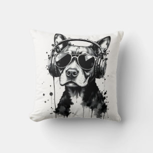 Cojín Decorativo Auriculares Guay Dog Mascotas cortos Tinta blanca 