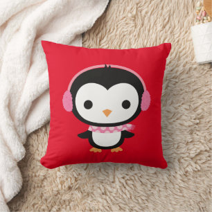 Cojín Decorativo Auriculares lindos de pingüino rosa para Navidades