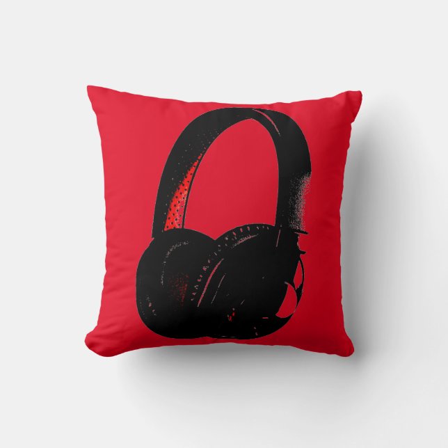 Cojín Decorativo Auriculares rojos Pop Art Head Phone (Anverso)