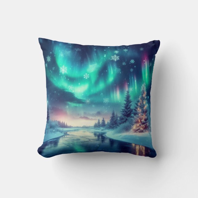Cojín Decorativo aurora borealis/Navidades/invierno (Anverso)