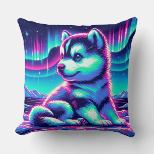 Cojín Decorativo Aurora Glow Husky Pup