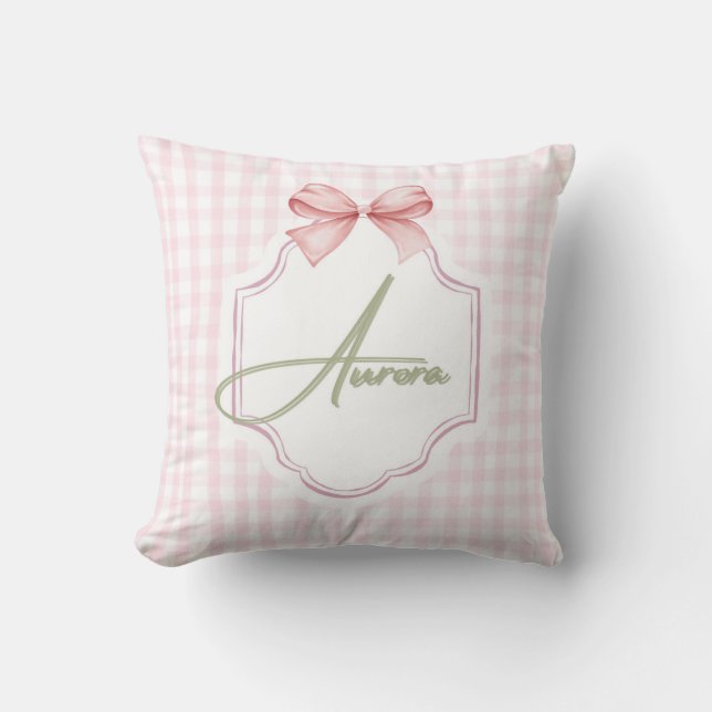 Cojín Decorativo Aurora Impresión personalizada de Bow rosa y Gingh (Anverso)