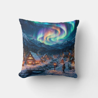 Cojín Decorativo Aurora Northern Lights Winter Village Throw Pillow